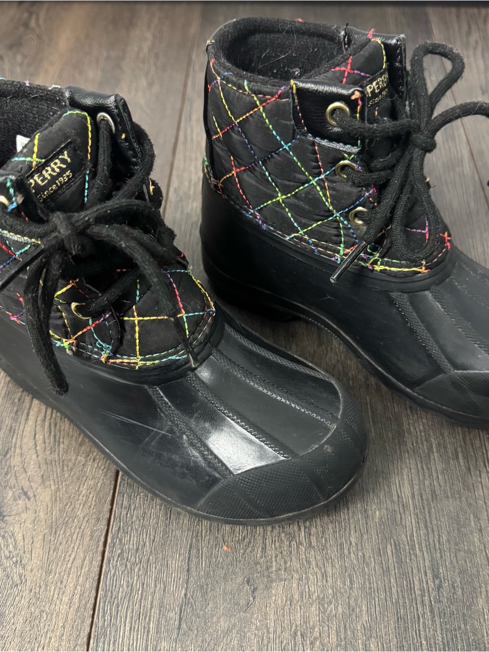 Toddler Sperry Black Rainbow Duck Boot Port Boot Size 11